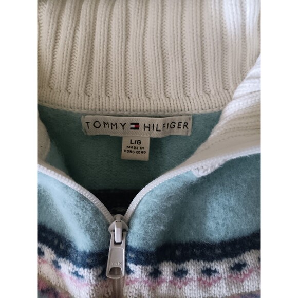 Girls Large Tommy Hilfiger Blue and White zippered Sweater - Picture 3 of 3